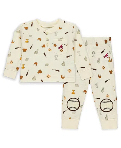 Wear By Erin Andrews Baby Boys And Girls Cream Atlanta Braves Two-piece Waffle-knit Sleep Set In Neutral