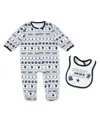 Wear By Erin Andrews Baby Boys And Girls Las Vegas Raiders Allover Print Full-zip Sleeper With Bib Set In Blue