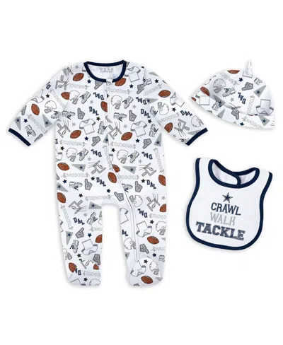 Wear By Erin Andrews Kids' Baby Boys And Girls Dallas Cowboys Sleep Play With Bib And Fun Hat Set In White