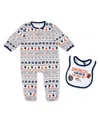 Wear By Erin Andrews Baby Boys And Girls Denver Broncos Allover Print Full-zip Sleeper With Bib Set In White
