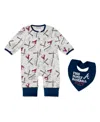 Wear By Erin Andrews Baby Boys And Girls Heather Gray Atlanta Braves Sleep And Play Full-zip Sleeper Bib Set In Blue