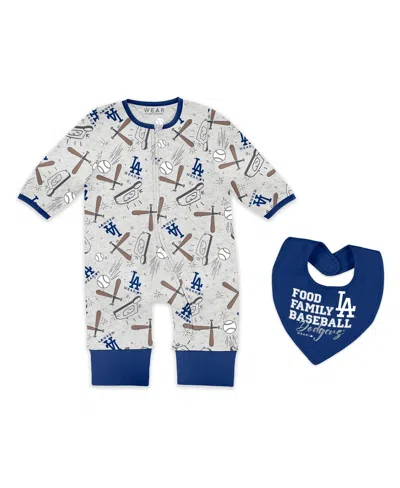 Wear By Erin Andrews Baby Boys And Girls Heather Gray Los Angeles Dodgers Sleep And Play Full-zip Sleeper Bib Set