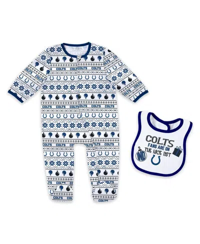 Wear By Erin Andrews Kids' Baby Boys And Girls Indianapolis Colts Allover Print Full-zip Sleeper With Bib Set In Blue