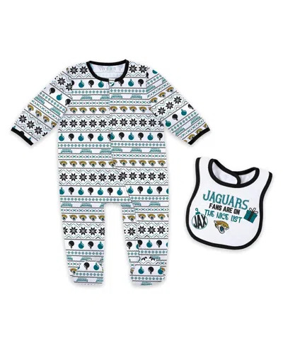Wear By Erin Andrews Baby Boys And Girls Jacksonville Jaguars Allover Print Full-zip Sleeper And Bib Set In Blue