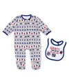 Wear By Erin Andrews Newborn New York Rangers Allover Print Full-zip Sleeper With Bib Christmas Set In Blue