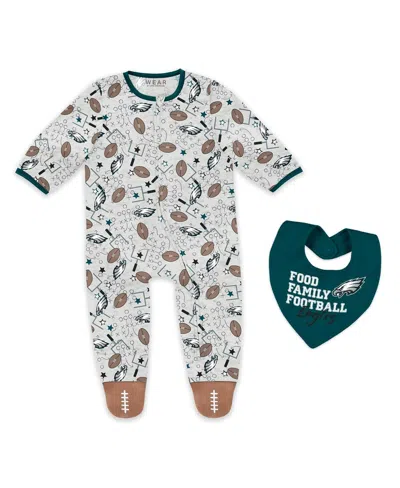 Wear By Erin Andrews Baby Boys And Girls Newborn 2-piece Philadelphia Eagles Sleep And Play Full-zip Sleeper Bib Set In Multi