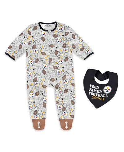 Wear By Erin Andrews Baby Boys And Girls Newborn 2-piece Pittsburgh Steelers Sleep And Play Full-zip Sleeper Bib Set In Multi