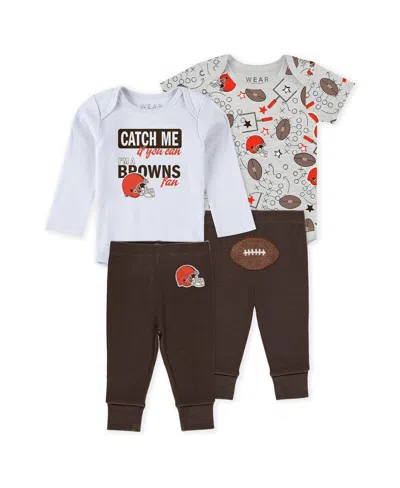 Wear By Erin Andrews Baby Boys And Girls Newborn 3-piece Cleveland Browns Turn Me Around Bodysuits And Pant Set In White