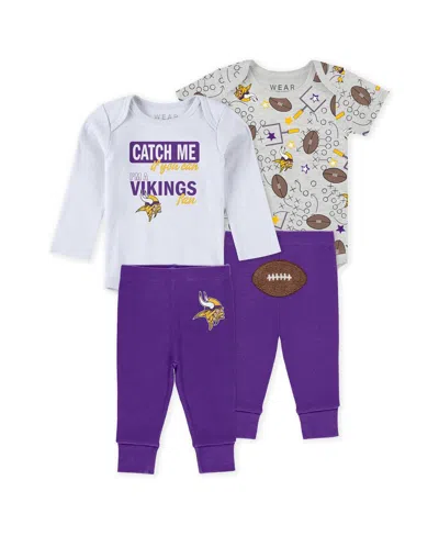 Wear By Erin Andrews Baby Boys And Girls Newborn 3-piece Minnesota Vikings Turn Me Around Bodysuits Pant Set In White