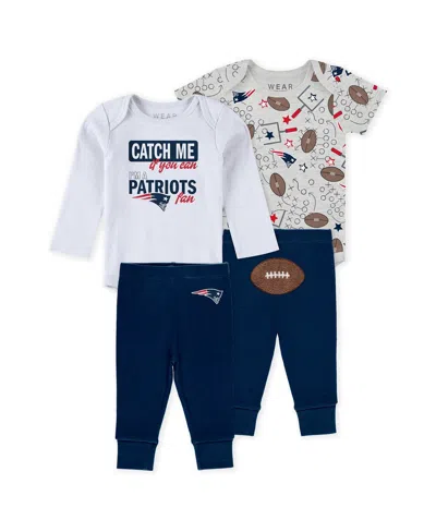 Wear By Erin Andrews Baby Boys And Girls Newborn 3-piece New England Patriots Turn Me Around Bodysuits And Pant Set In White