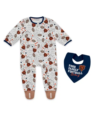 Wear By Erin Andrews Baby Boys And Girls Newborn Chicago Bears Sleep And Play Full-zip Sleeper Bib Set In Multi