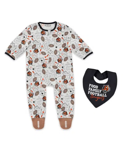 Wear By Erin Andrews Baby Boys And Girls Newborn Cincinnati Bengals Sleep And Play Full-zip Sleeper Bib Set In Gray