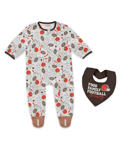 Wear By Erin Andrews Baby Boys And Girls Newborn Cleveland Browns Sleep And Play Full-zip Sleeper Bib Set In Gray