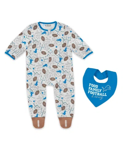 Wear By Erin Andrews Baby Boys And Girls Newborn Detroit Lions Sleep And Play Full-zip Sleeper Bib Set In Gray