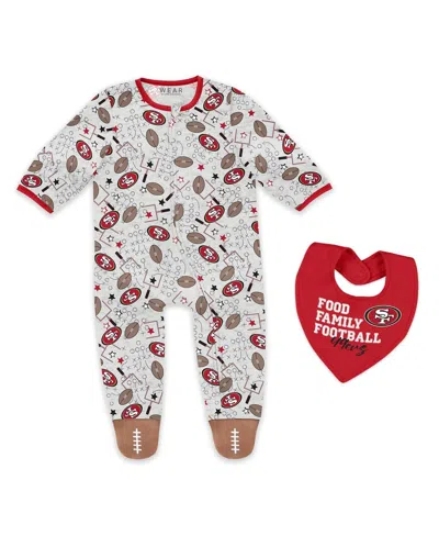 Wear By Erin Andrews Baby Boys And Girls Newborn San Francisco 49ers Sleep And Play Full-zip Sleeper Bib Set In White