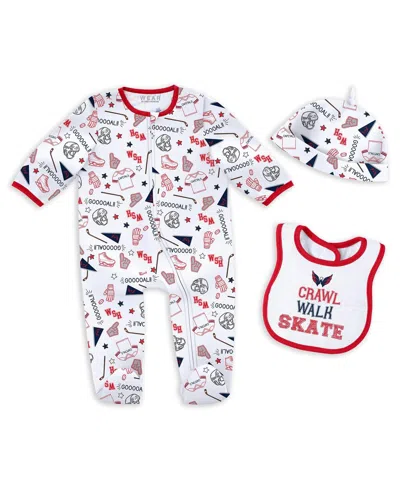 Wear By Erin Andrews Kids' Baby Boys And Girls Washington Capitals Sleep And Play Sleeper With Bib Set In White