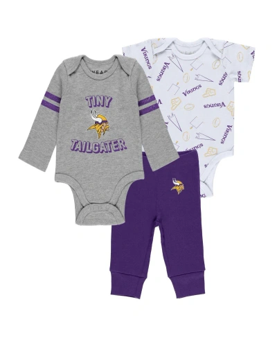 Wear By Erin Andrews Baby Boys And Girls  Gray, Purple, White Minnesota Vikings Three-piece Turn Me A In Gray,purple,white