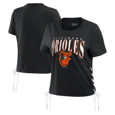 Wear By Erin Andrews Black Baltimore Orioles Side Lace-up Cropped T-shirt
