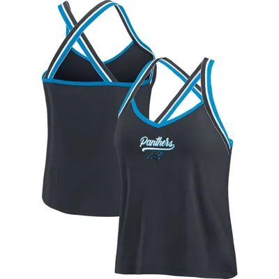 Wear By Erin Andrews Black Carolina Panthers Cross Strap Tri-blend Tank Top