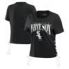 WEAR BY ERIN ANDREWS WEAR BY ERIN ANDREWS BLACK CHICAGO WHITE SOX SIDE LACE-UP CROPPED T-SHIRT