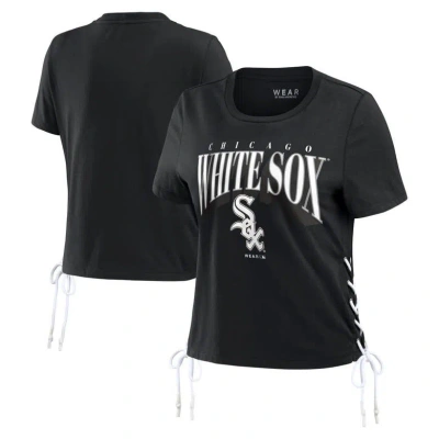 Wear By Erin Andrews Black Chicago White Sox Side Lace-up Cropped T-shirt