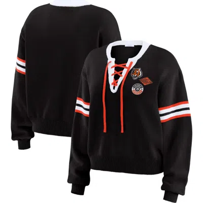 Wear By Erin Andrews Black Cincinnati Bengals Lace-up Sweater