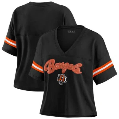 Wear By Erin Andrews Black Cincinnati Bengals Plus Size Color Block Boxy V-neck T-shirt