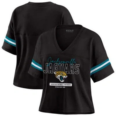 Wear By Erin Andrews Black Jacksonville Jaguars Color Block Boxy Modest Crop V-neck T-shirt