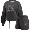 Wear By Erin Andrews Women's Black Jacksonville Jaguars Washed Fleece Long Sleeve T-shirt Shorts Lounge Set In Black