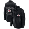 Wear By Erin Andrews Black Kansas City Chiefs Washed Oversized Denim Full-snap Shacket In Black