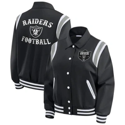 Wear By Erin Andrews Black Las Vegas Raiders Varsity Lightweight Full-snap Jacket In Multi