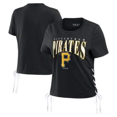 Wear By Erin Andrews Black Pittsburgh Pirates Side Lace-up Cropped T-shirt