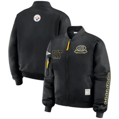 Wear By Erin Andrews Black Pittsburgh Steelers Patch Full-zip Bomber Jacket