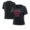 WEAR BY ERIN ANDREWS WEAR BY ERIN ANDREWS BLACK SUPER BOWL LVIII CROPPED LACE-UP T-SHIRT