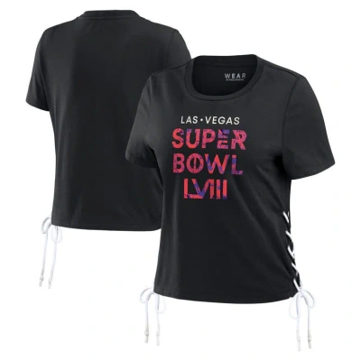 Wear By Erin Andrews Black Super Bowl Lviii Cropped Lace-up T-shirt