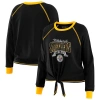 Wear By Erin Andrews Women's Black/gold Pittsburgh Steelers Tie-front Long Sleeve Top In Black