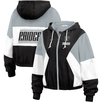 Wear By Erin Andrews Women's Las Vegas Raiders Plus Size Color Block Full-zip Windbreaker Jacket In Multi