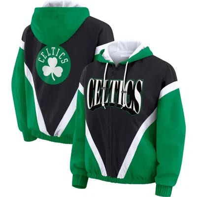 Wear By Erin Andrews Black/kelly Green Boston Celtics Colorblock Full-zip Hoodie Windbreaker Jacket In Multi