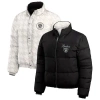 Wear By Erin Andrews Women's Black/white Las Vegas Raiders Reversible Cropped Full-zip Puffer Jacket In Black