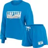 Wear By Erin Andrews Women's 2-piece Blue Detroit Lions Heavy Rugby Jersey Long Sleeve T-shirt And Shorts Lounge Set In Blue