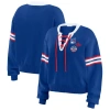 Wear By Erin Andrews Blue New York Rangers Cropped Lace-up Sweater In Blue