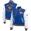 Wear By Erin Andrews Women's Blue/white New York Knicks Cropped Varsity Full-zip Jacket In Blue