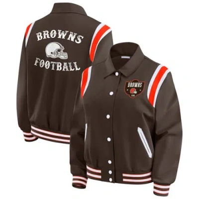Wear By Erin Andrews Brown Cleveland Browns Varsity Lightweight Full-snap Jacket