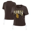 WEAR BY ERIN ANDREWS WEAR BY ERIN ANDREWS BROWN SAN DIEGO PADRES SIDE LACE-UP CROPPED T-SHIRT