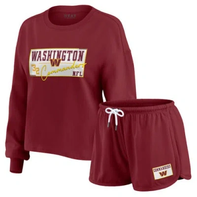Wear By Erin Andrews Burgundy Washington Commanders Heavy Rugby Jersey Long Sleeve T-shirt & Shorts  In Red