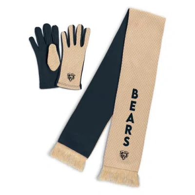 Wear By Erin Andrews Chicago Bears Tonal Microcheck Scarf & Glove Set In Tan
