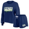 Wear By Erin Andrews Women's 2-piece College Navy Seattle Seahawks Heavy Rugby Jersey Long Sleeve T-shirt And Shorts Loun In Animal Print