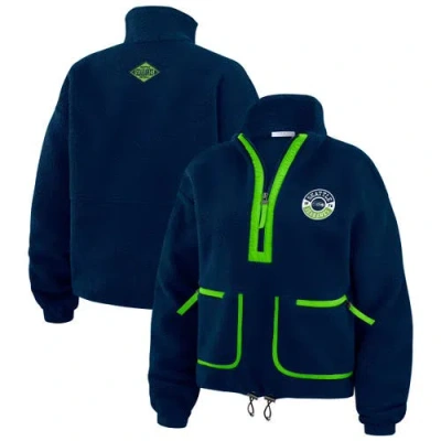 Wear By Erin Andrews College Navy Seattle Seahawks Polar Fleece Half-zip Jacket In Blue