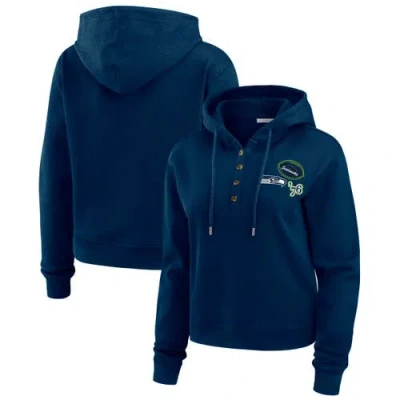 Wear By Erin Andrews College Navy Seattle Seahawks Waffle Hoodie Pullover Top In Blue