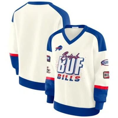 Wear By Erin Andrews Cream Buffalo Bills Racing Crew V-neck Sweatshirt In White